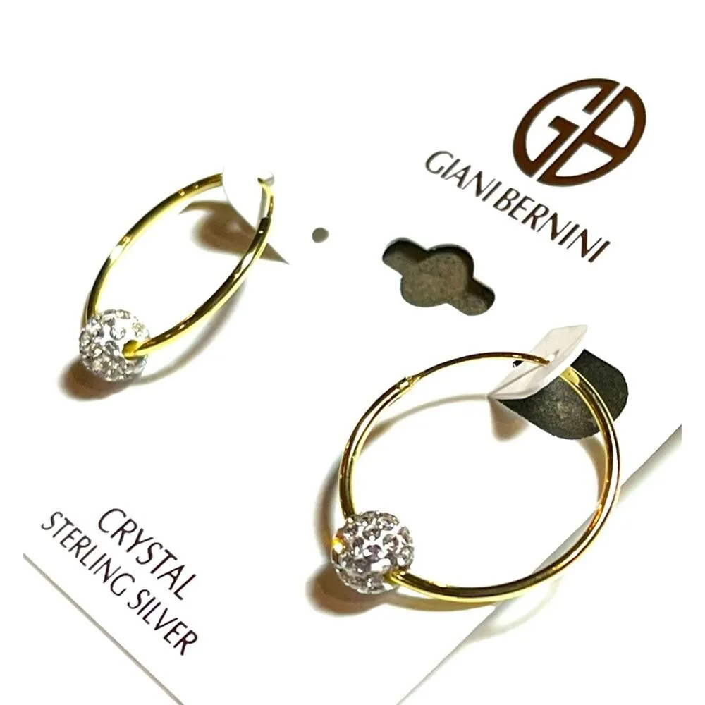NEW Giani Bernini HOOP EARRINGS 1" Pave Crystal CZ Ball 18k Gold Over Silver - Image 2