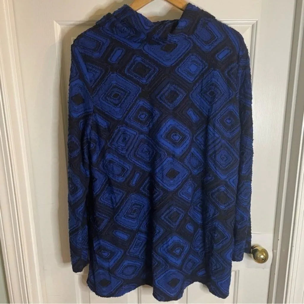 Ali Miles Royal Blue and Black Design tunic Sweater with Cowl Neck Size XL - Image 6
