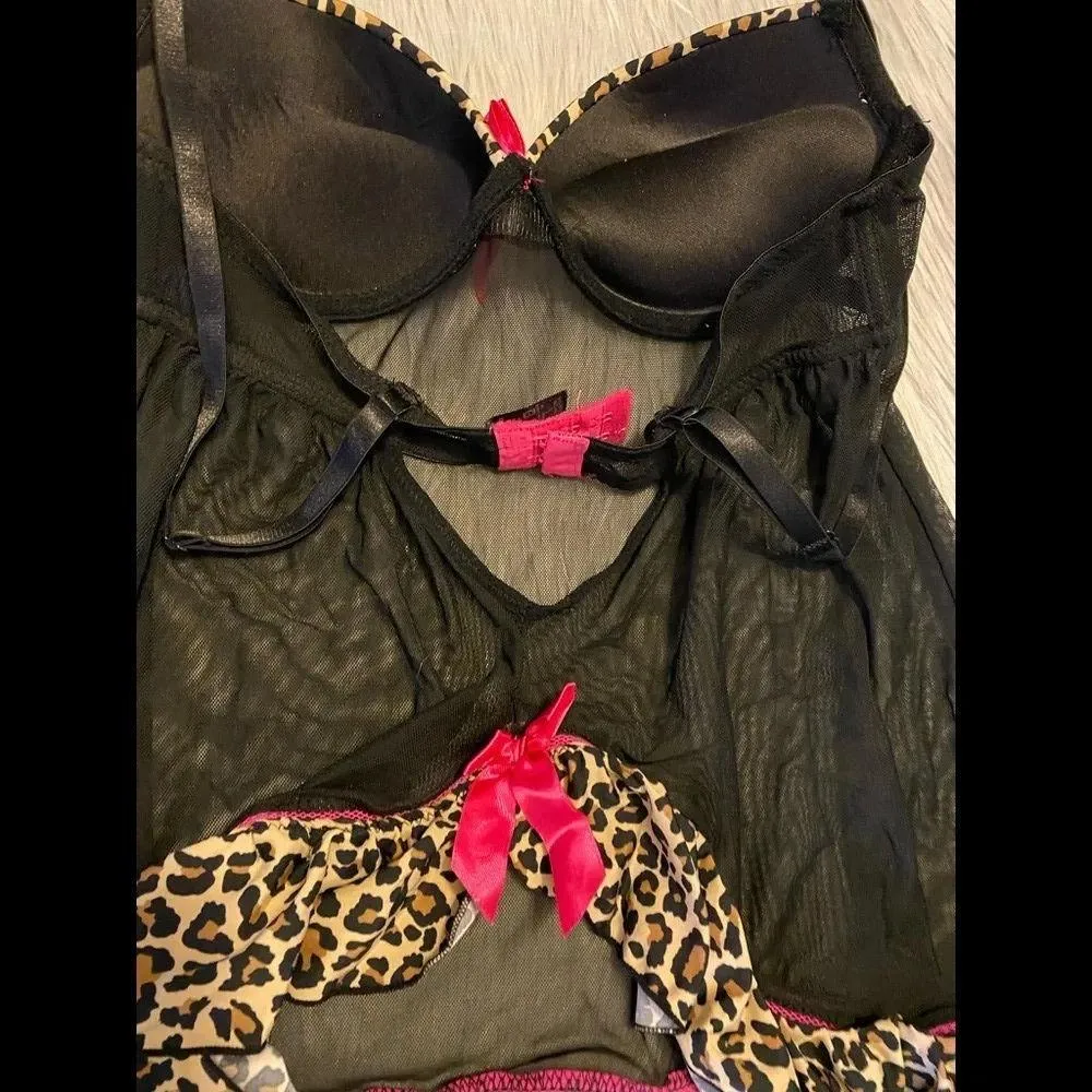 Pink, Black & Cheetah Print Babydoll Lingerie - Image 8