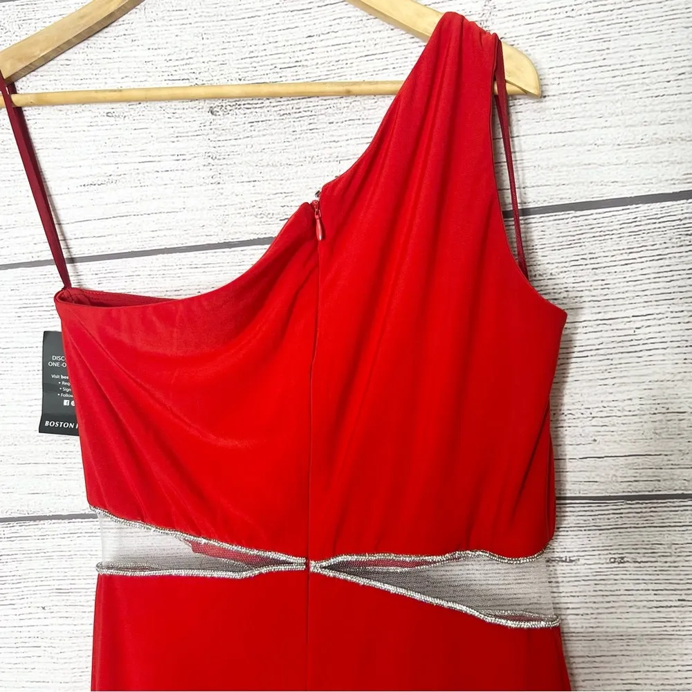 NWT Boston Proper Red One Shoulder Crystal Embellished Cut Out Knit Gown Size 10 - Image 11