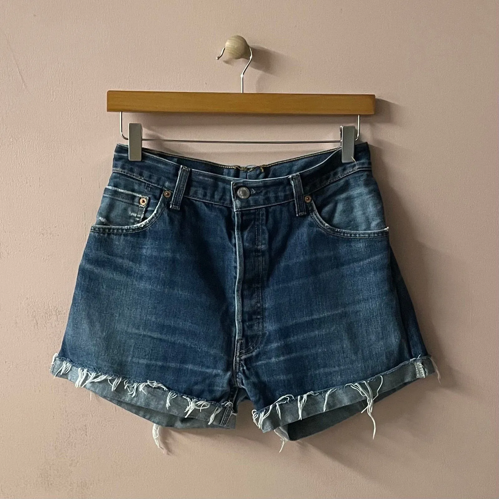 Vintage Levi’s 501 Distressed Dark Wash Cut Off Denim Shorts 27-28” Waist GUC - Image 10