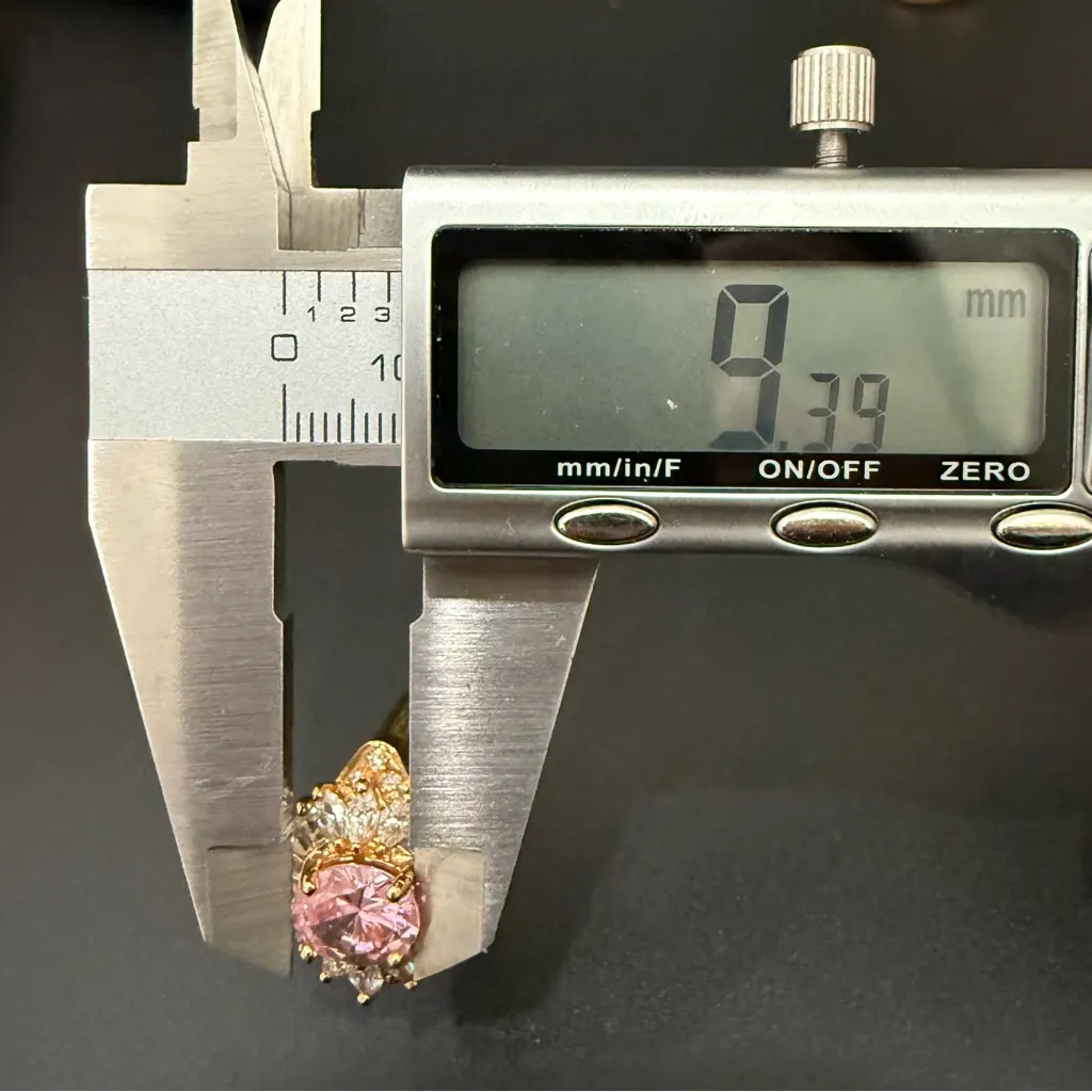 Vintage 925 Gold Over Sterling Pink Oval CZ Flower Cocktail Ring Size 8.5 7g. - Image 15