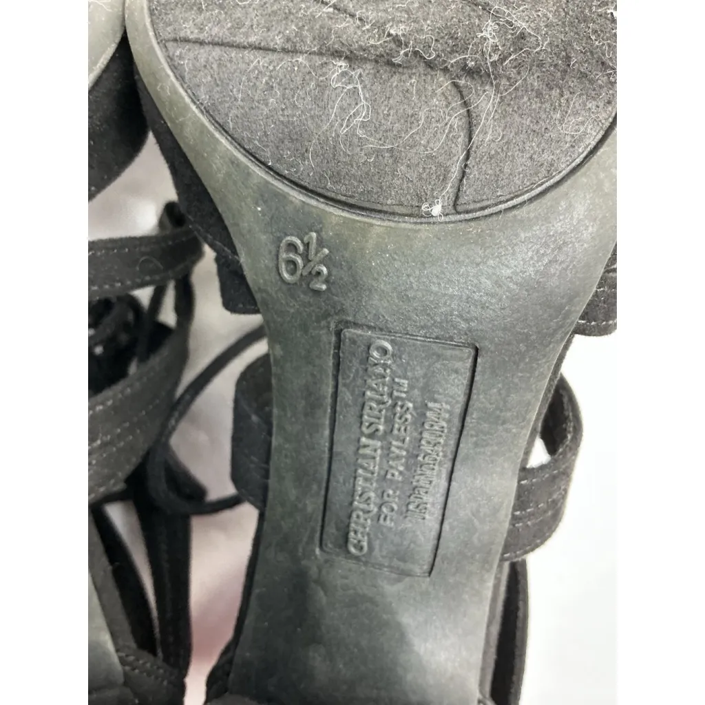 Womans Christian Siriano Ankle shoe 6.5 Black Strappy Tie Block Heel - Image 8