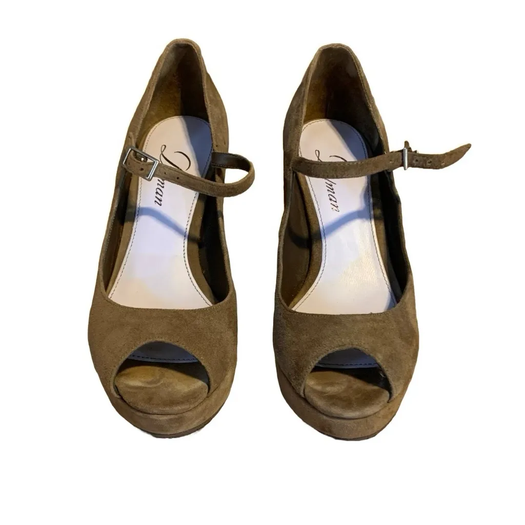 DELMAN TAUPE BROWN SUEDE PLATFORM WEDGE HEEL MARY JANE SHOES (6) - Image 2