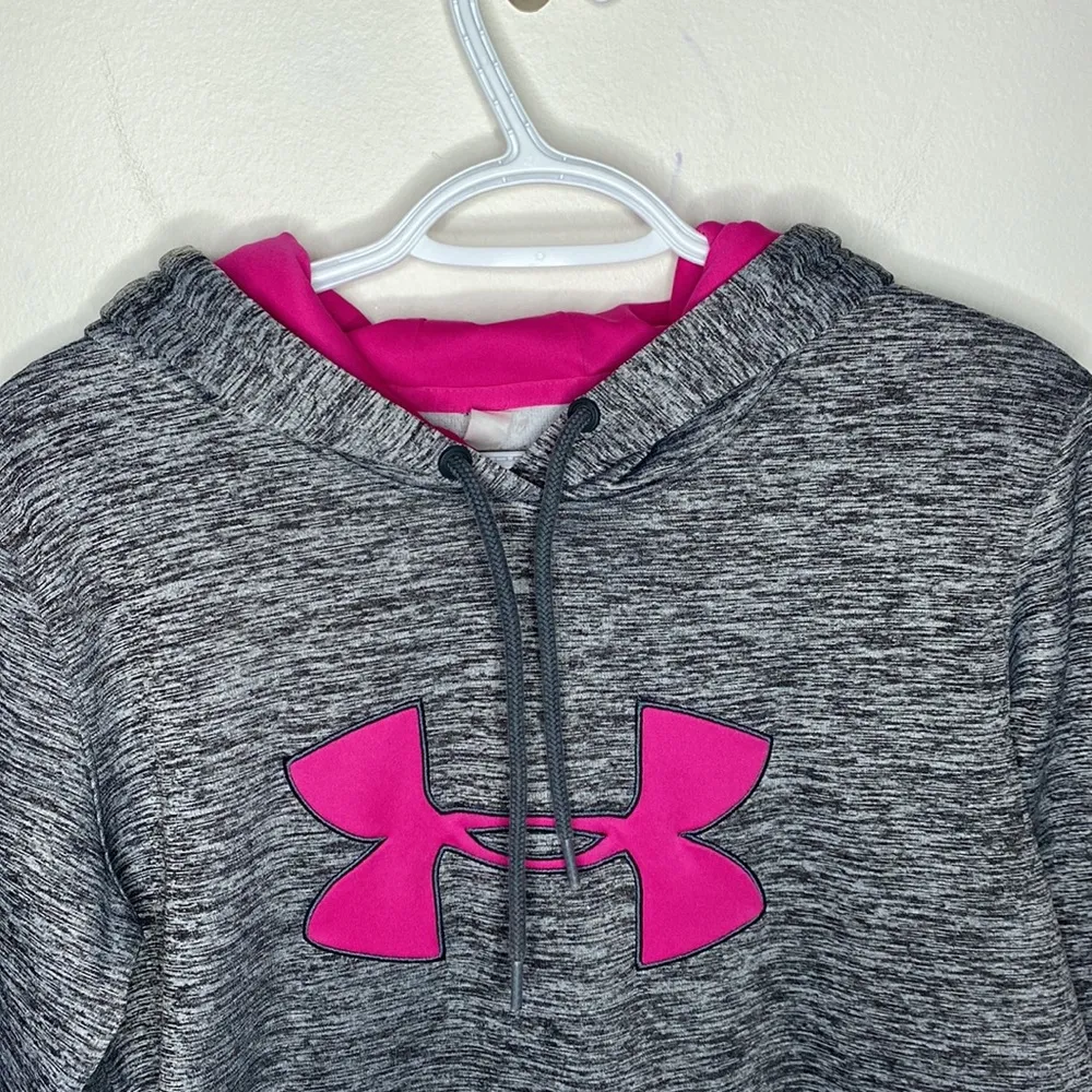Under Armour fleece big logo storm hoodie in Heather gray and magenta colors M - Image 3
