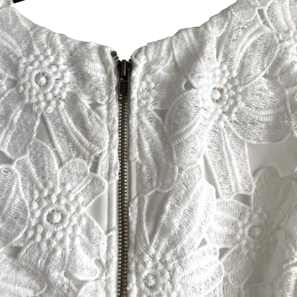 ASTR White Big Flowers Crochet Embroidered Wedding Mini Dress XS - Image 9