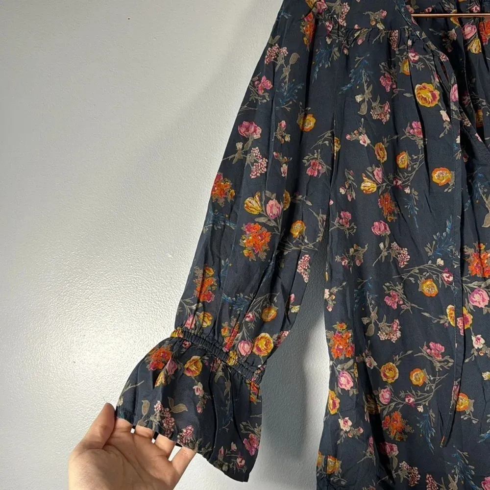 Lucky Brand Peasant Blouse Floral Navy V-Neck Modal Women’s Size XS - Image 2