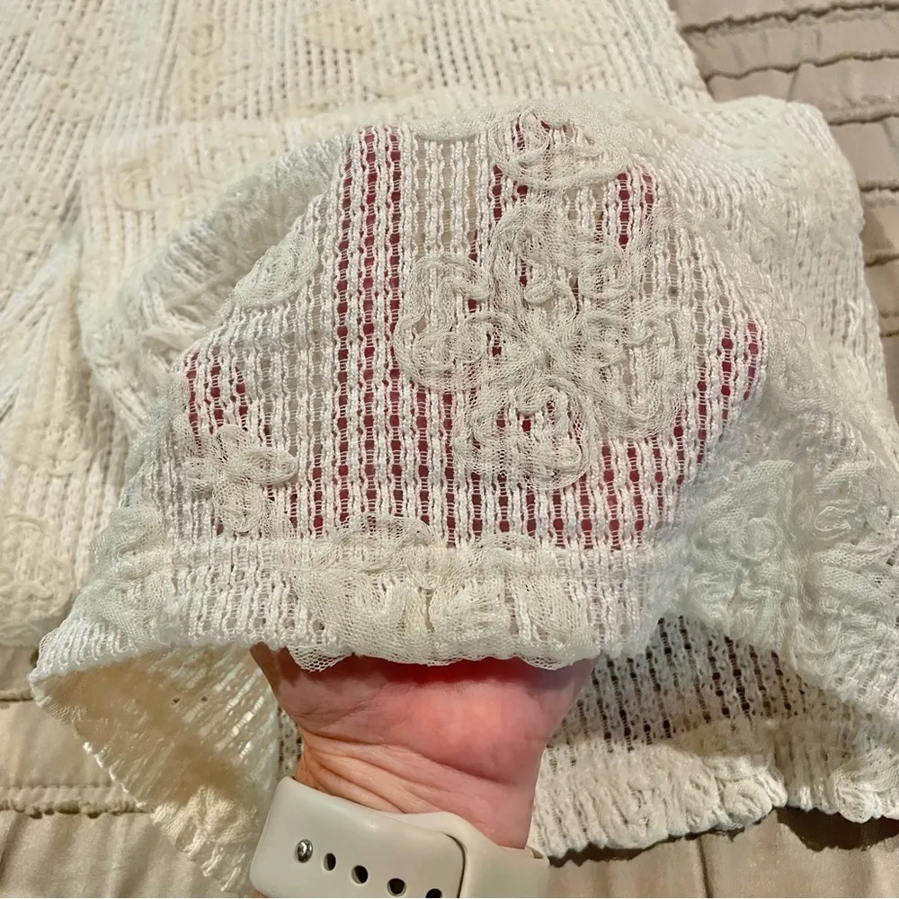 Lulus Cream White Sheer Floral Lace Wide Leg Pants Extra Small Boho Loungewear - Image 3