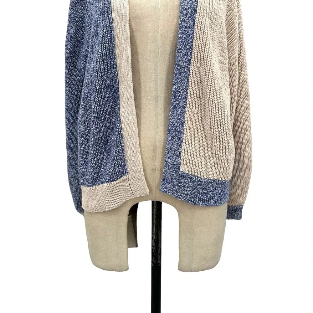 INTERMIX Aurora Two-Tone Rib Knit Cardigan Sweater Blue Beige Size XS - Image 5