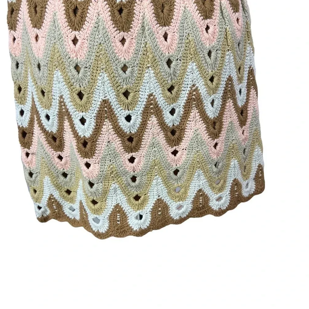 Free People Heat of the Moment Cotton Crochet Mini Skirt‎ Tan Peach Size Large - Image 4