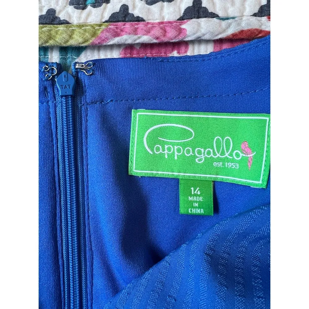 Pappagallo Fit & Flair Blue Short Sleeve Split Neckline Dress Size: 14 - Image 5