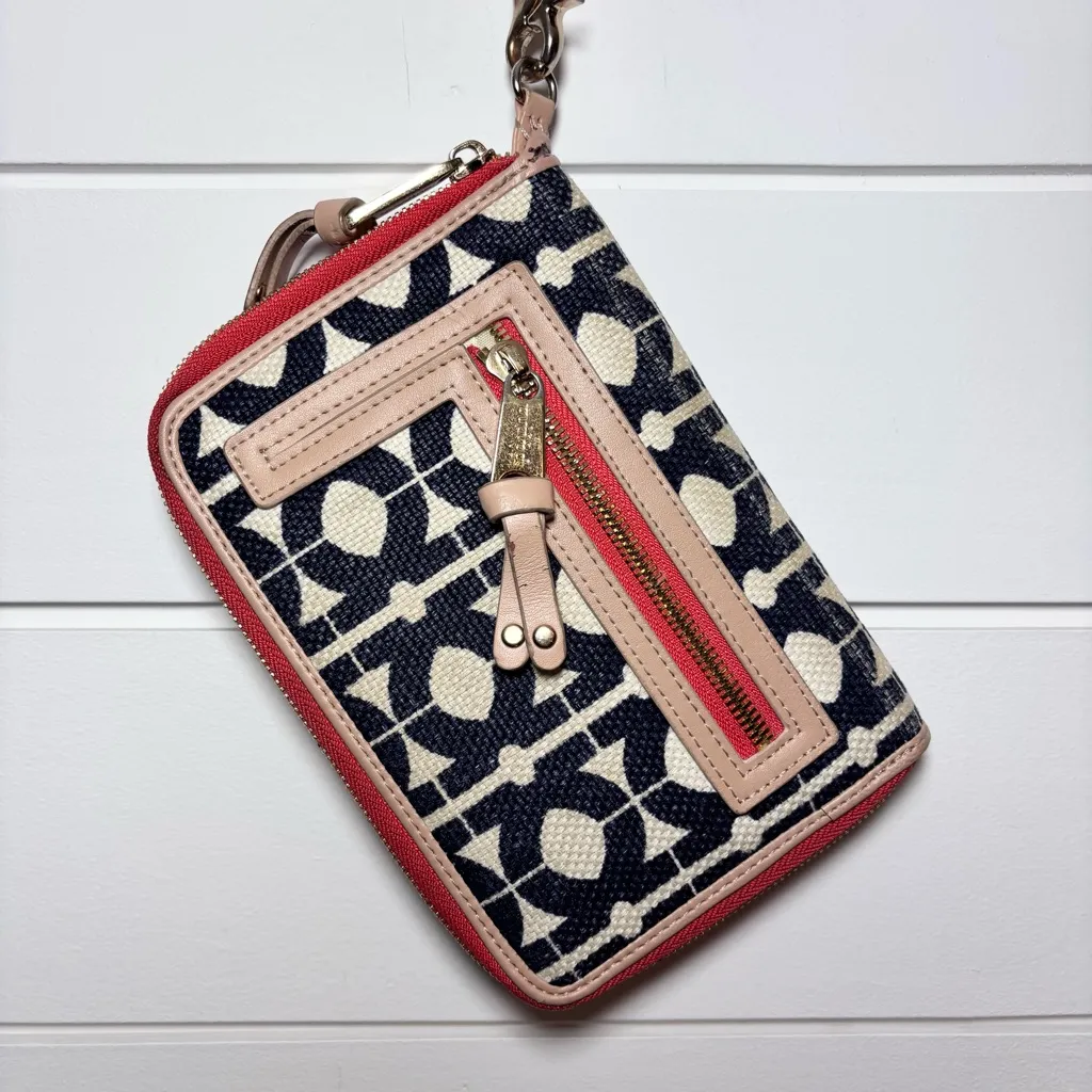 Spartina Daufuskie Island wristlet wallet‎ phone holder linen coral tan - Image 2