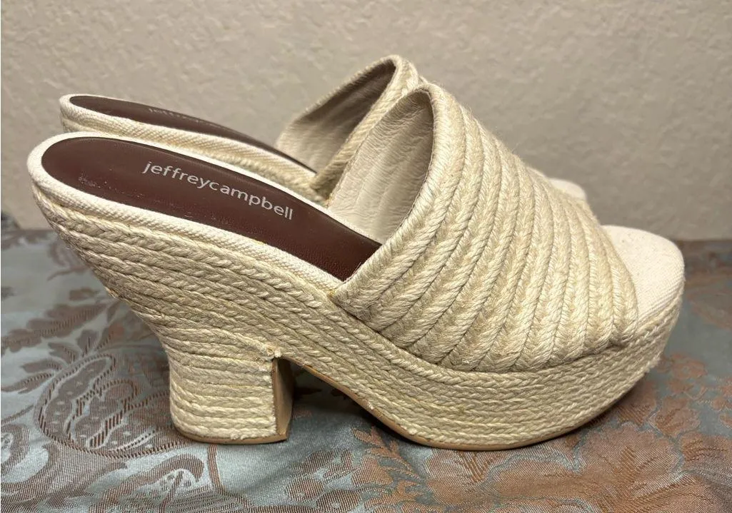 Jeffrey Campbell Sulky Slide Sandal Heel Beige Raffia Size 6.5 - Image 7
