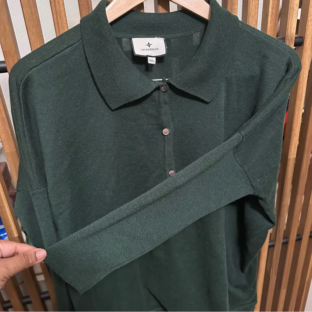 Tuckernuck Forest Green Long Dolman Sleeve Collared Polo T-Shirt Women’s M/L - Image 5