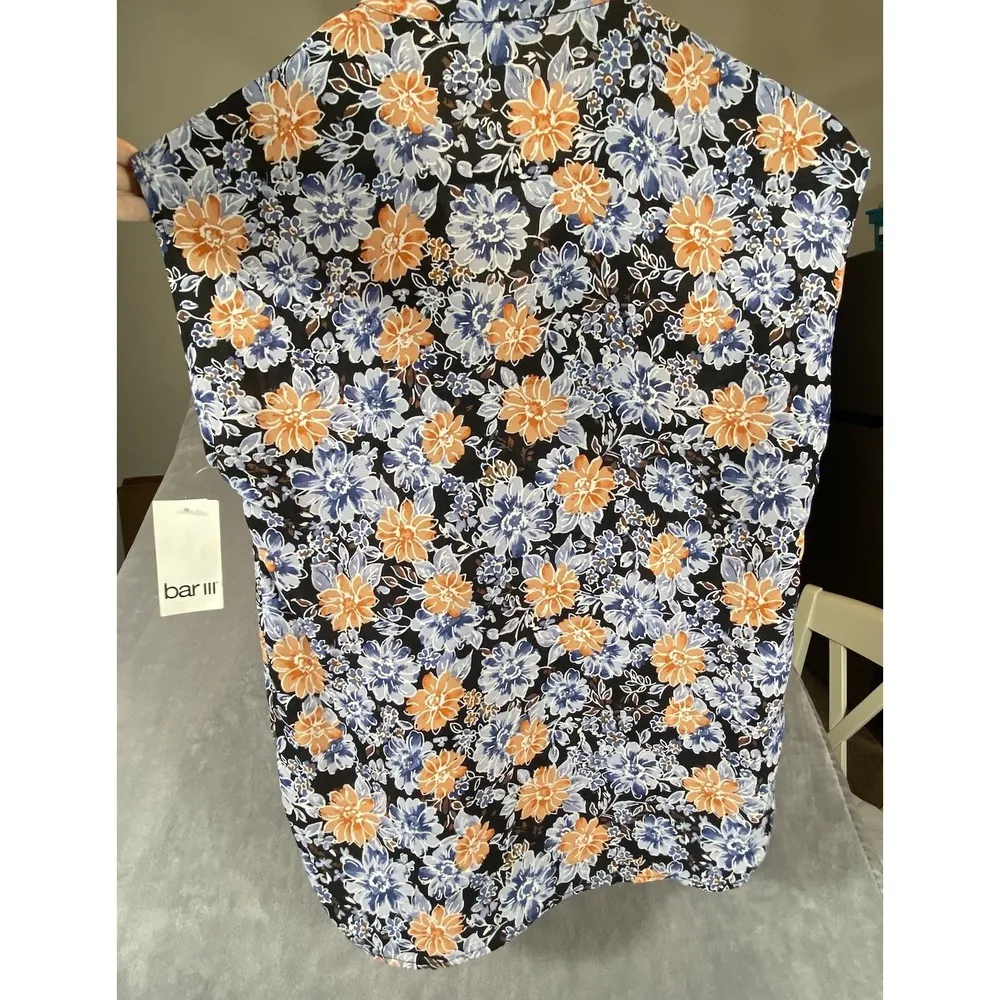 Bar III Womens XXS Floral Blouse Top Neck Tie Career Lightweight Sleeveless Boho - Image 5