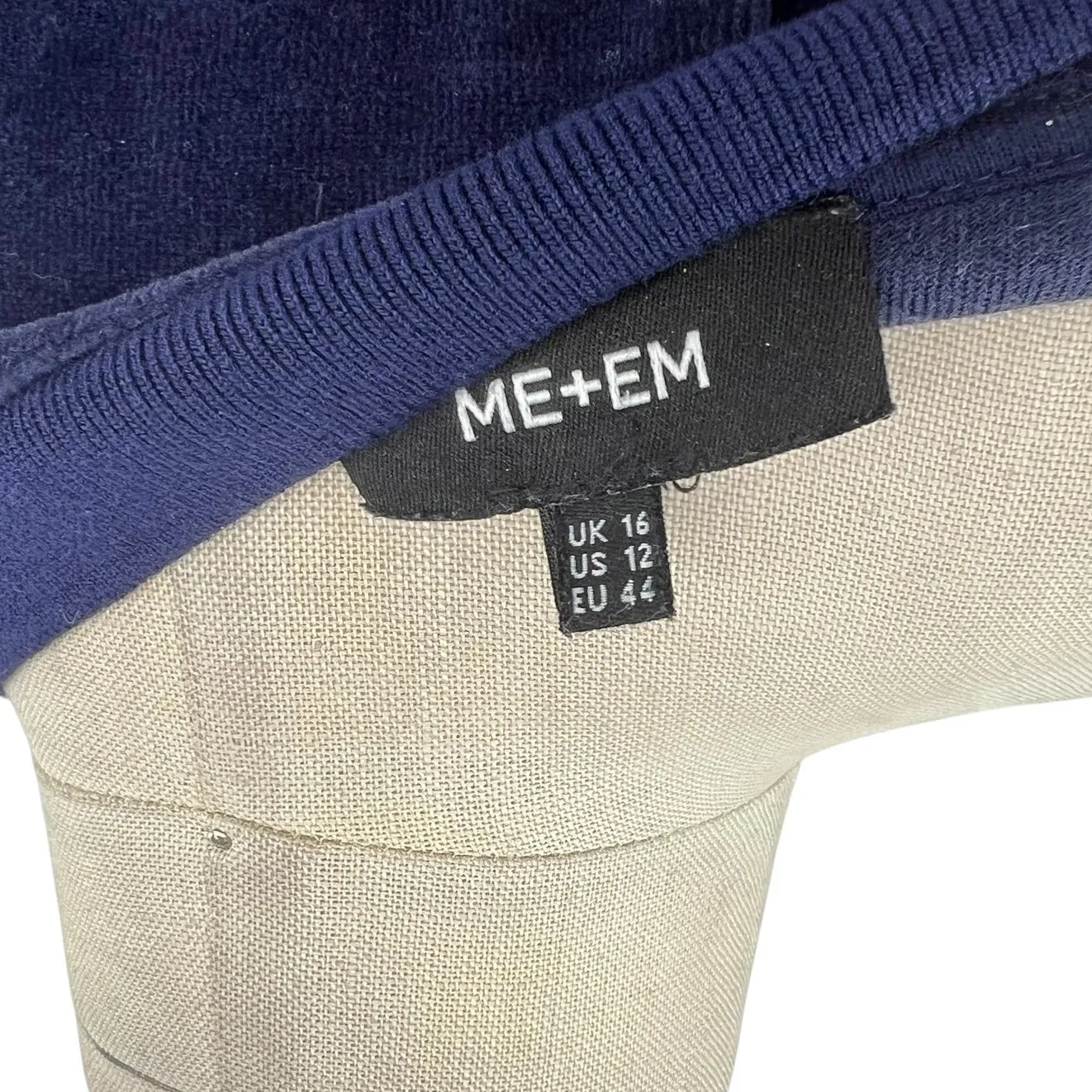 Me +‎ Em Velour Dress Zip Front Midi Length Long Sleeve Navy Blue Size US 12 - Image 12