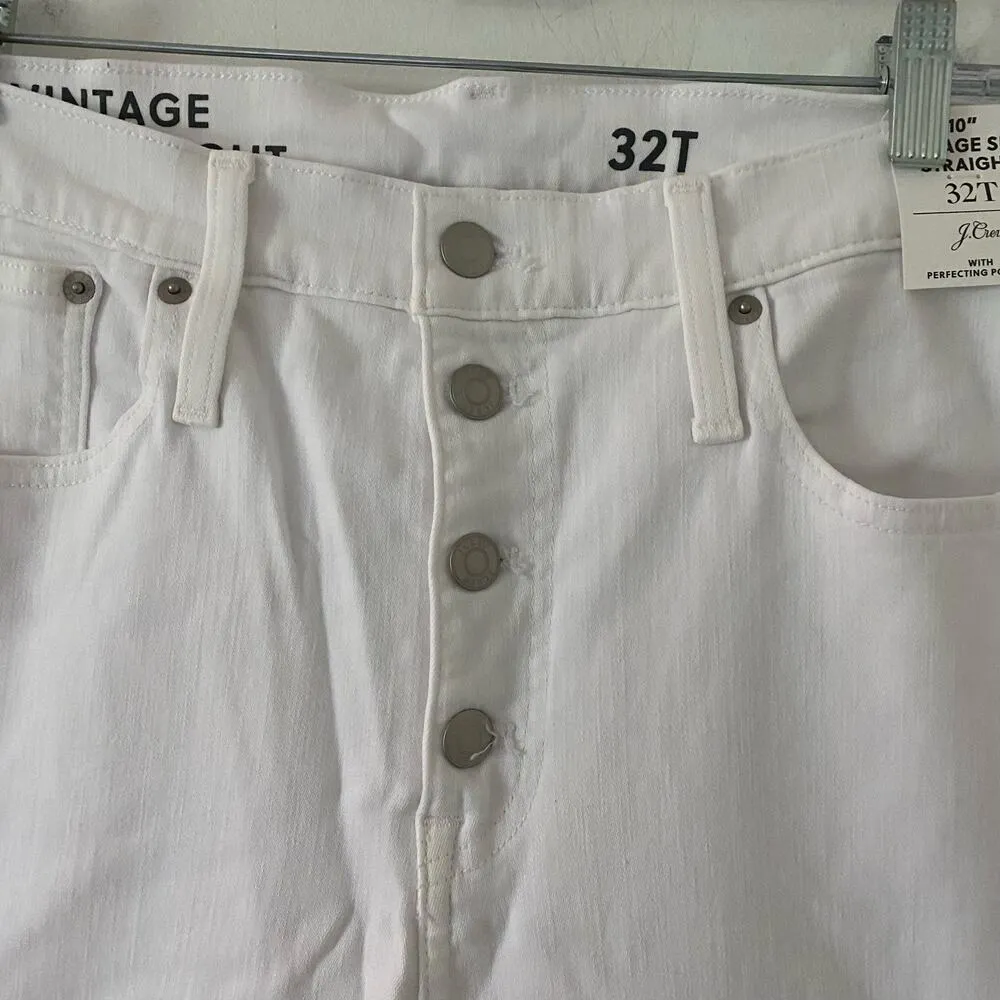 J. Crew 10" Vintage Slim Straight White High Rise Denim Jeans 32 T Tall New - Image 4