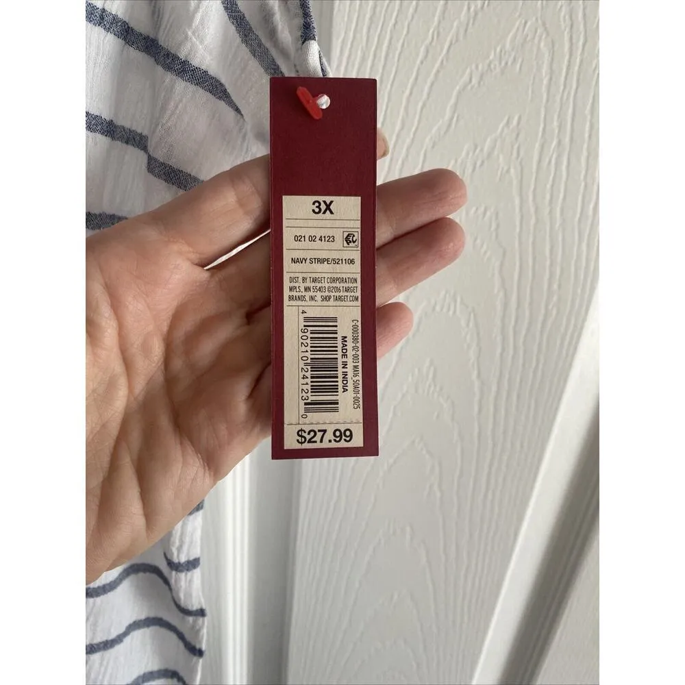 Merona Women's Plus Sleeveless‎ Navy Striped Button Up Casual Spring 3X Summer - Image 4