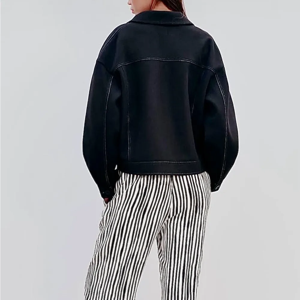 ZARA  NWT felt texture topstitch thick jacket - flap pocket front button front - Image 6