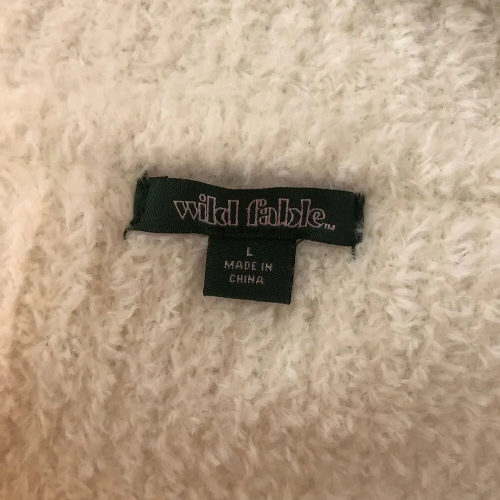 Wild Fable White Fuzzy Long-Sleeve Sweater Dress Cowl Neck Size L - Image 3