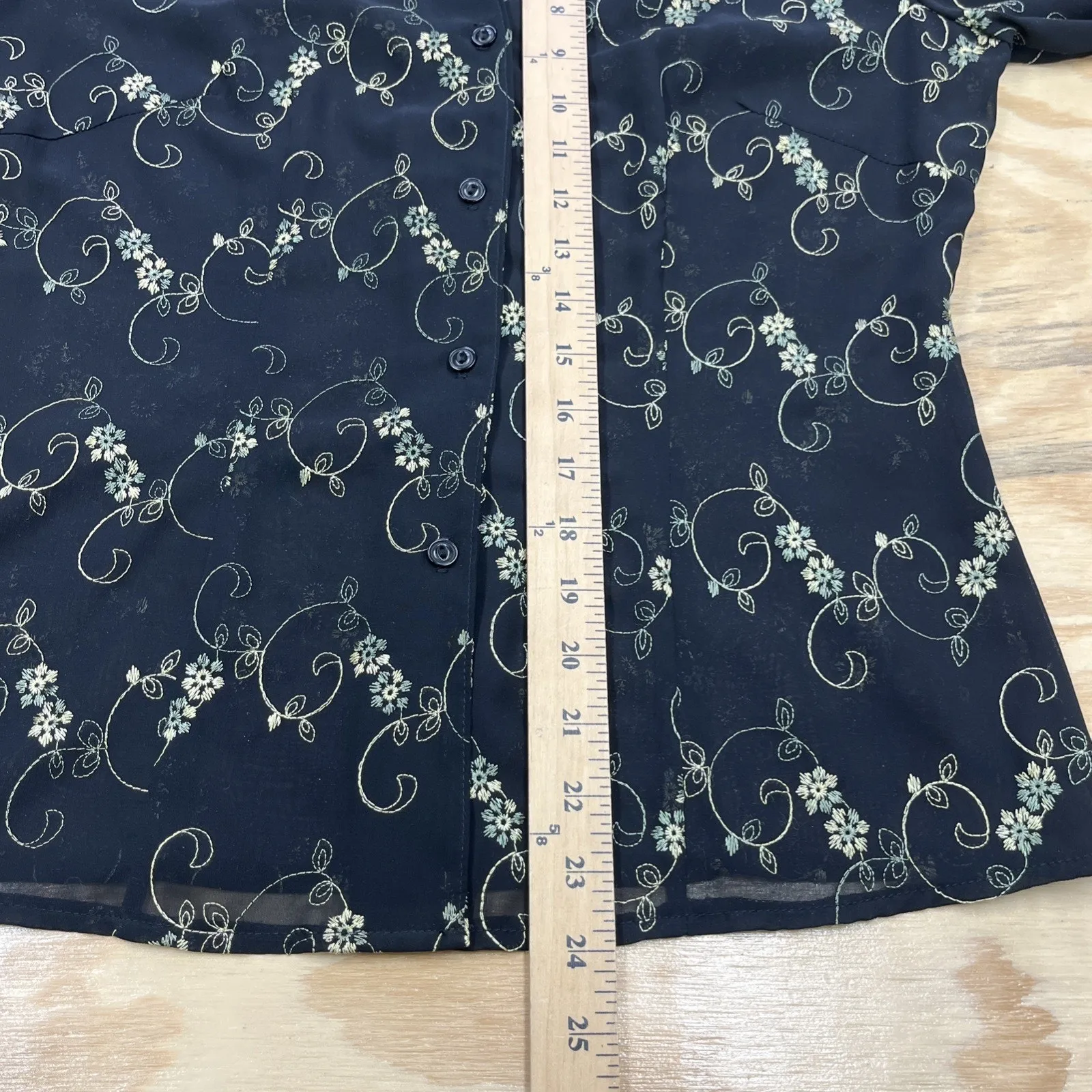 Vtg Tailor B Moss Y2k Top Women M Floral Sheer Whimsigoth Fairy Forest Fairy Black Size M - Image 12