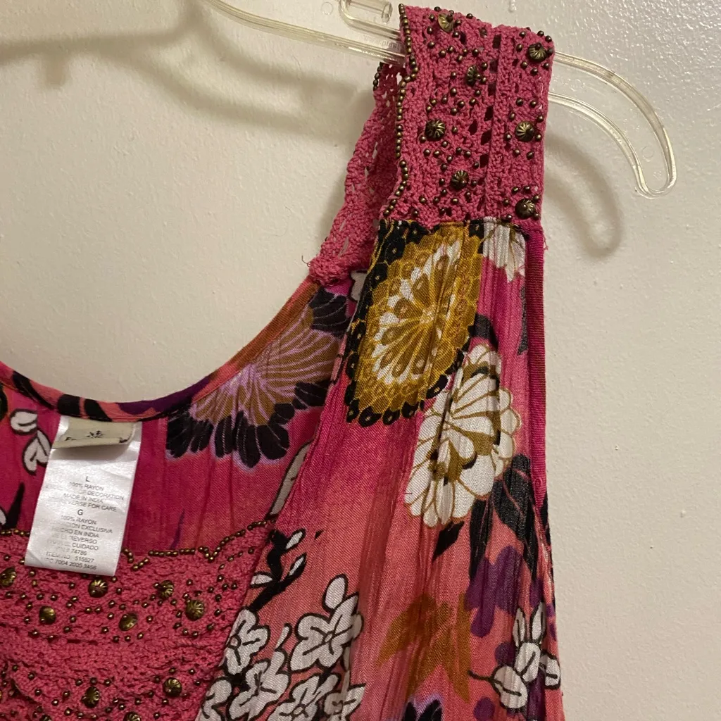 Forbidden Womens Pink Floral Dress L Large Boho Artsy Festival Beach Bohemian - Image 5