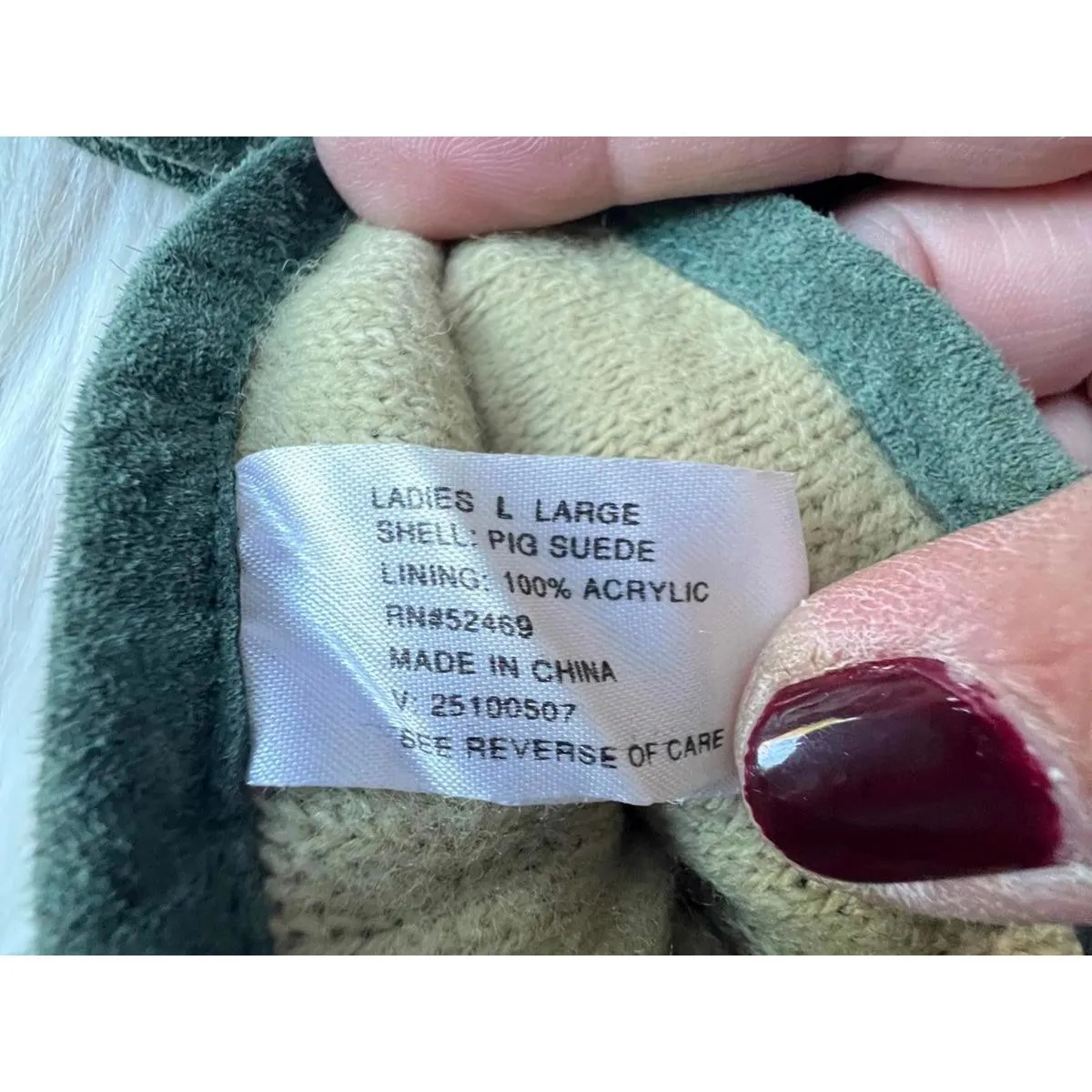 Green Pig Suede Women's Gloves Size Large - Image 4