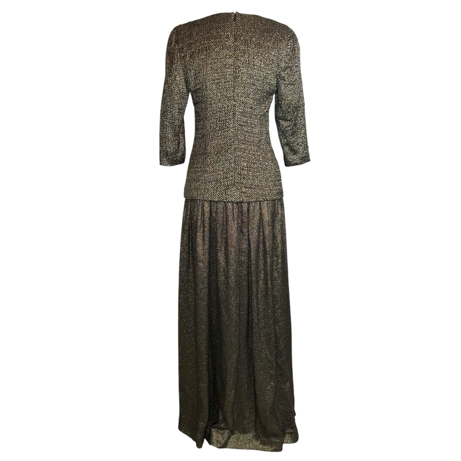 Vintage 80s Diane Dickinson Metallic Maxi Dress‎ Black Gold Evening Gown Size 6 - Image 9