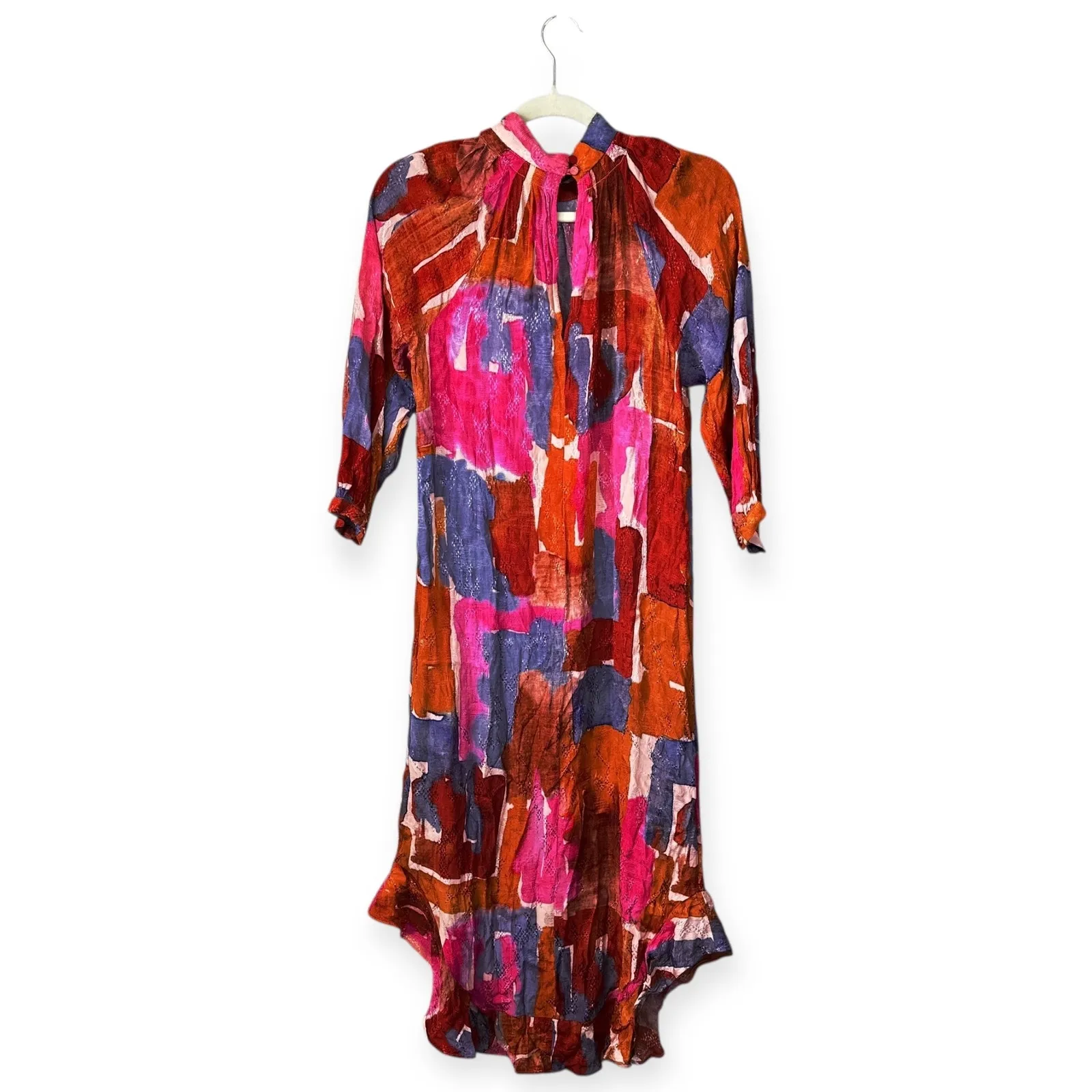 ANTHROPOLOGIE Maeve Jessamine Mock Neck Midi Maxi Dress Size XS Pink Orange - Image 3