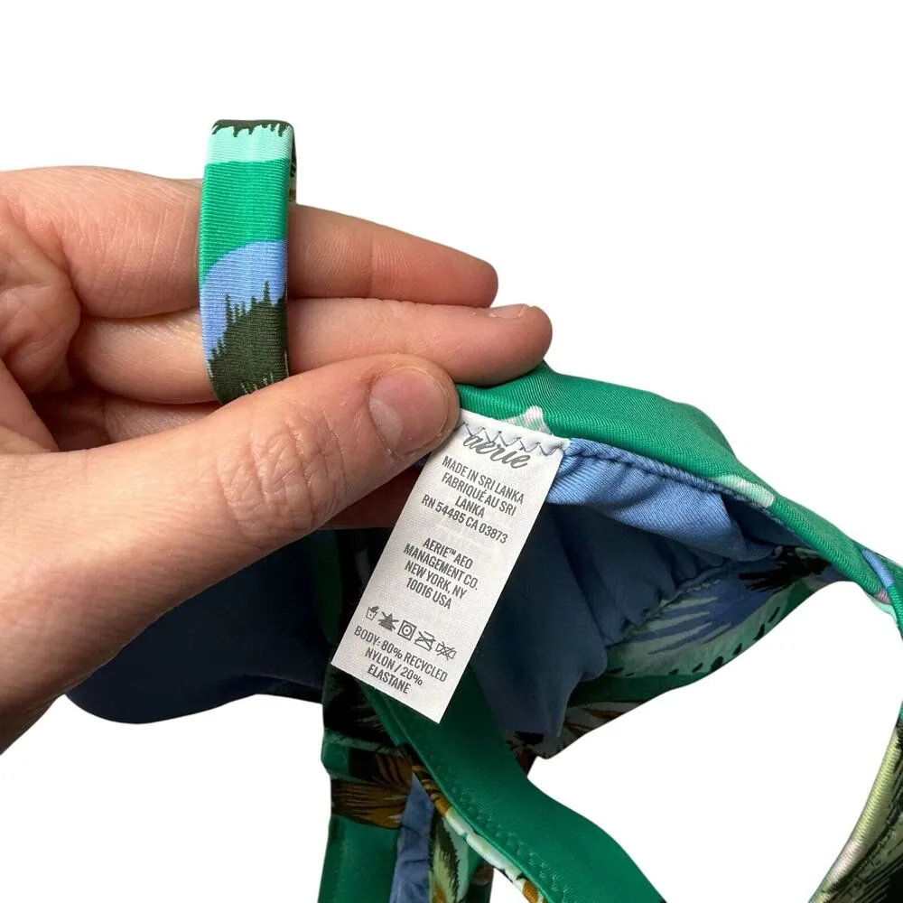 Aerie Green Floral Triangle Bikini Top Preppy Summer Beach Pool NWT Womens XL - Image 5