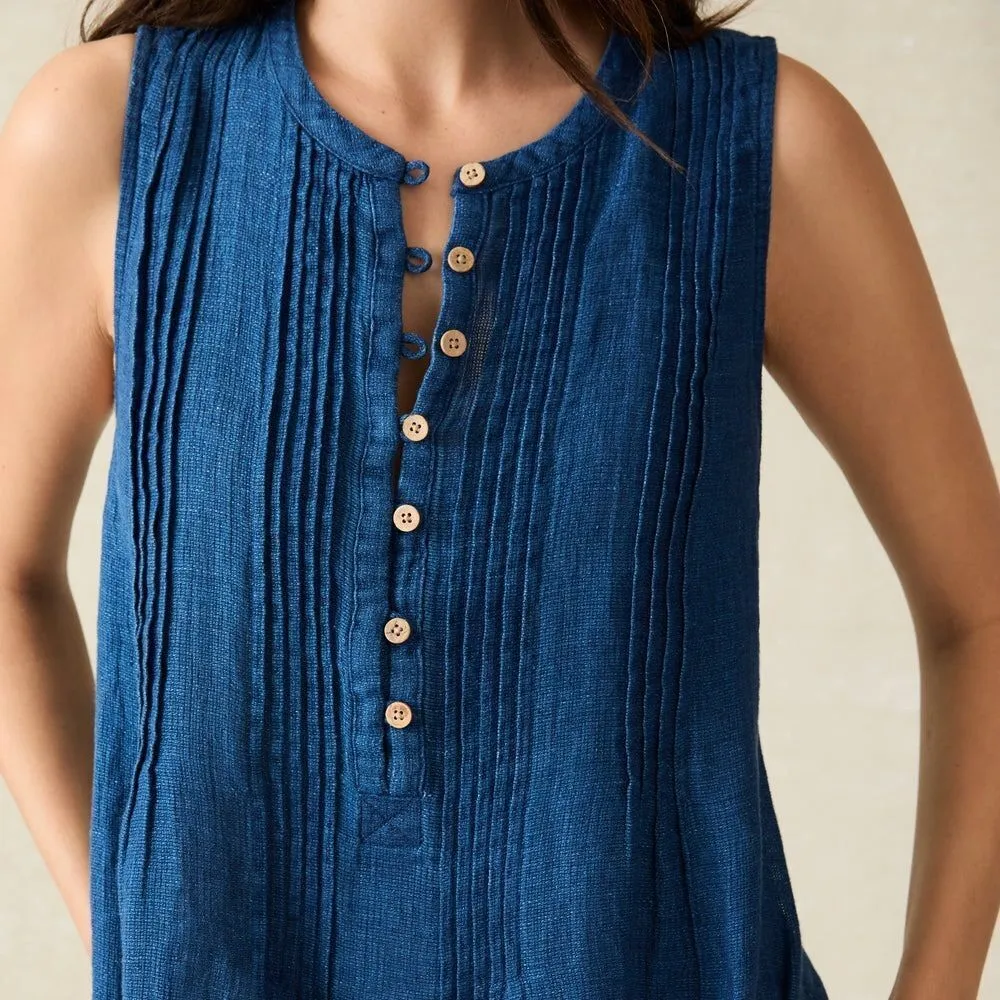 Faherty 100% Linen Isha Sleeveless Basketweave Dress Indigo Blue Size Large - Image 6