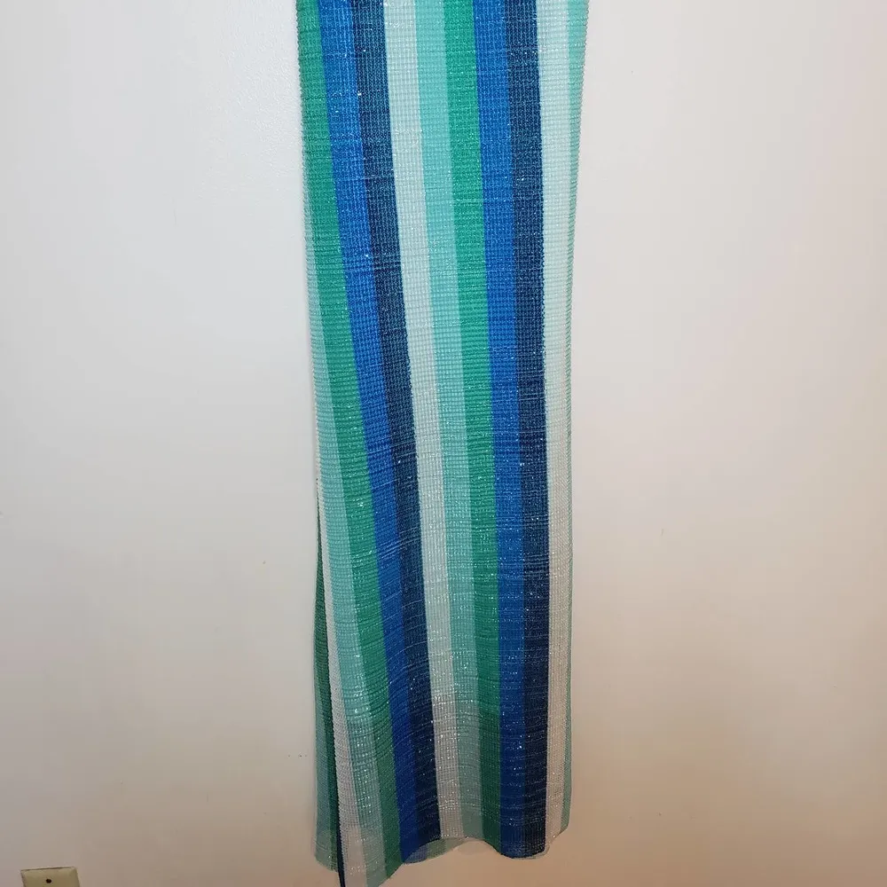 ZARA NWOT Sparkly Aqua Blue Striped Midi Tank Dress Size Small - Image 13