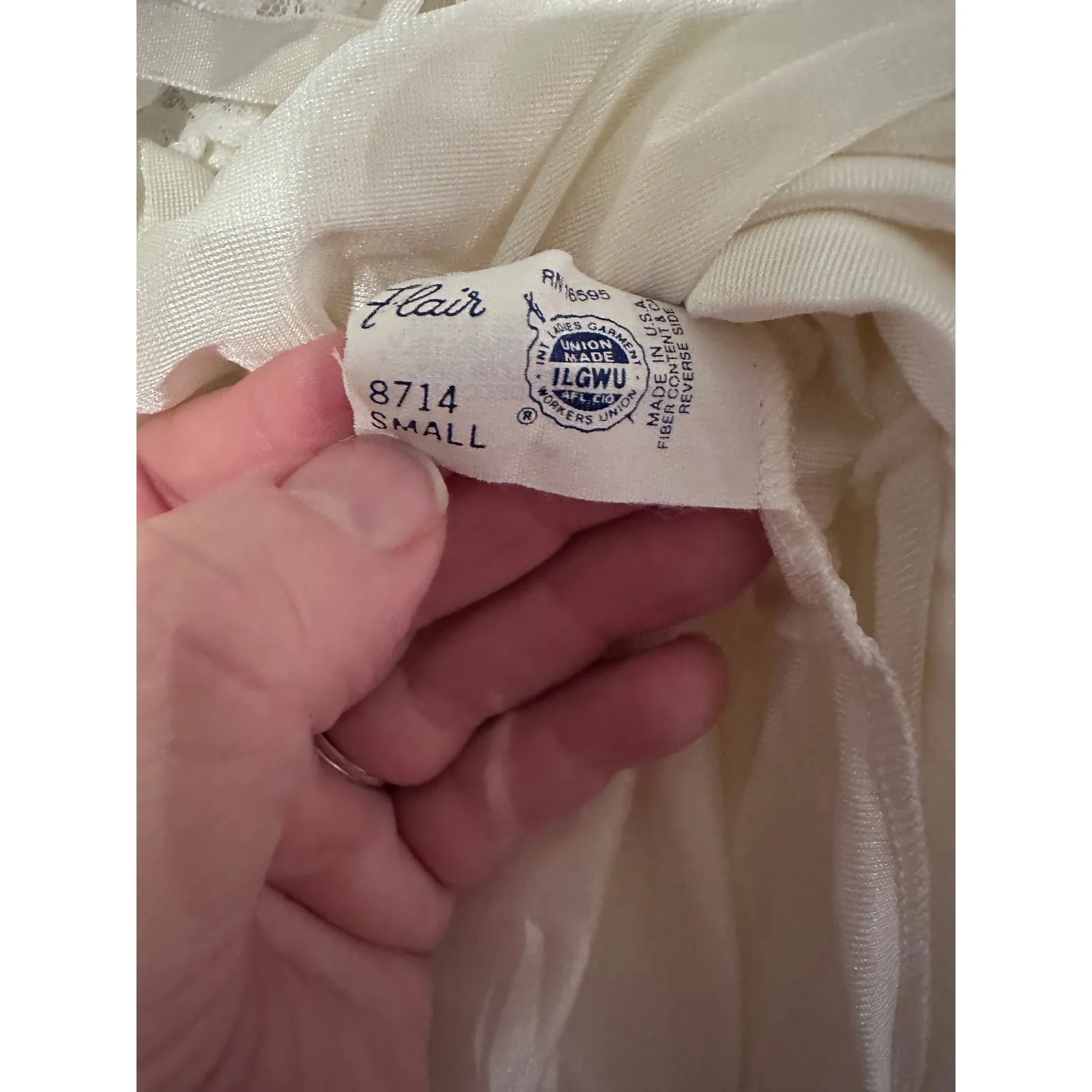 Flair VTG 8714 Nightgown Slip Dress Womens Small Ivory‎ Lace Trim Sleeveless White - Image 3