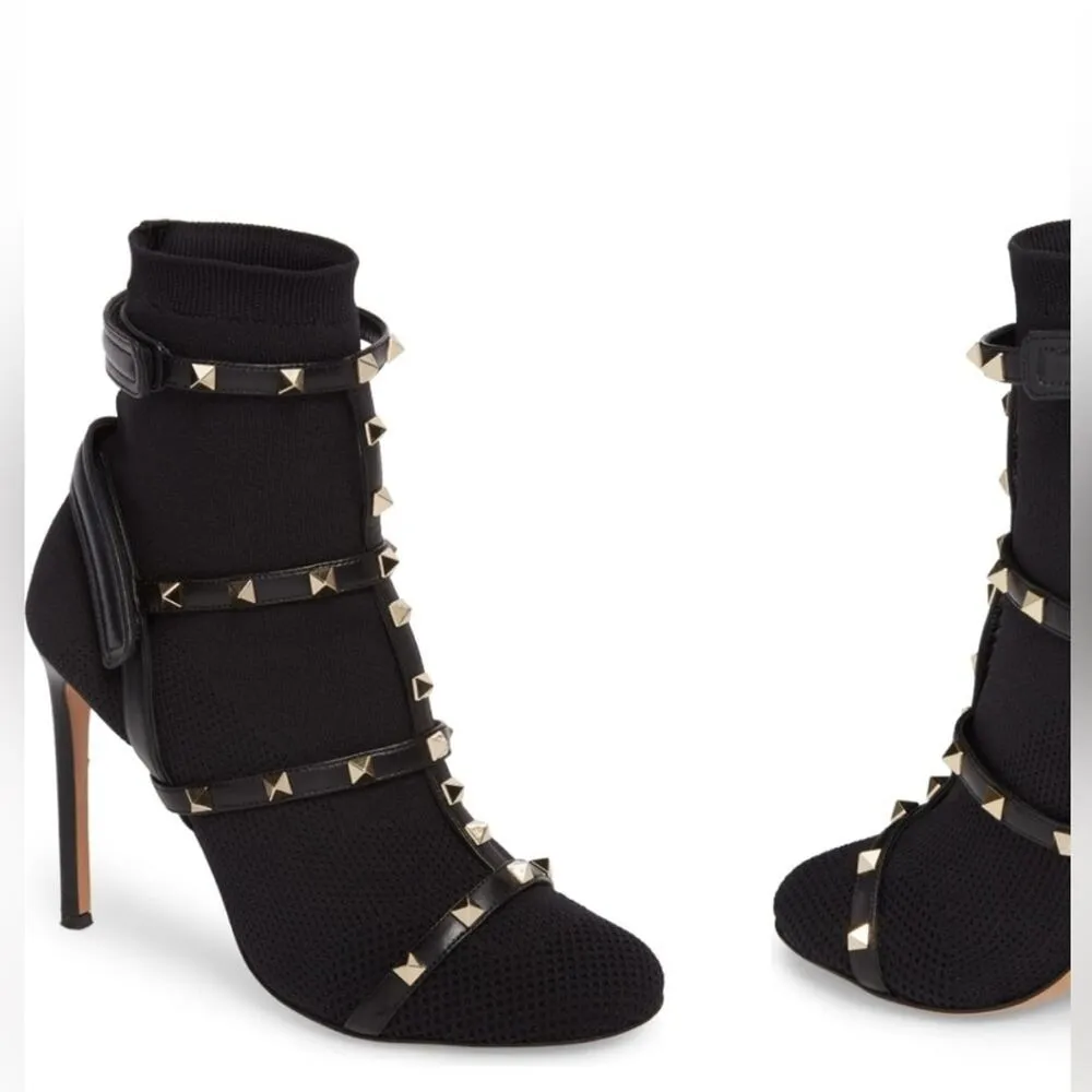 Valentino Garavani Black leather Rockstud Sock Ankle booties EU 39.5 - Image 8