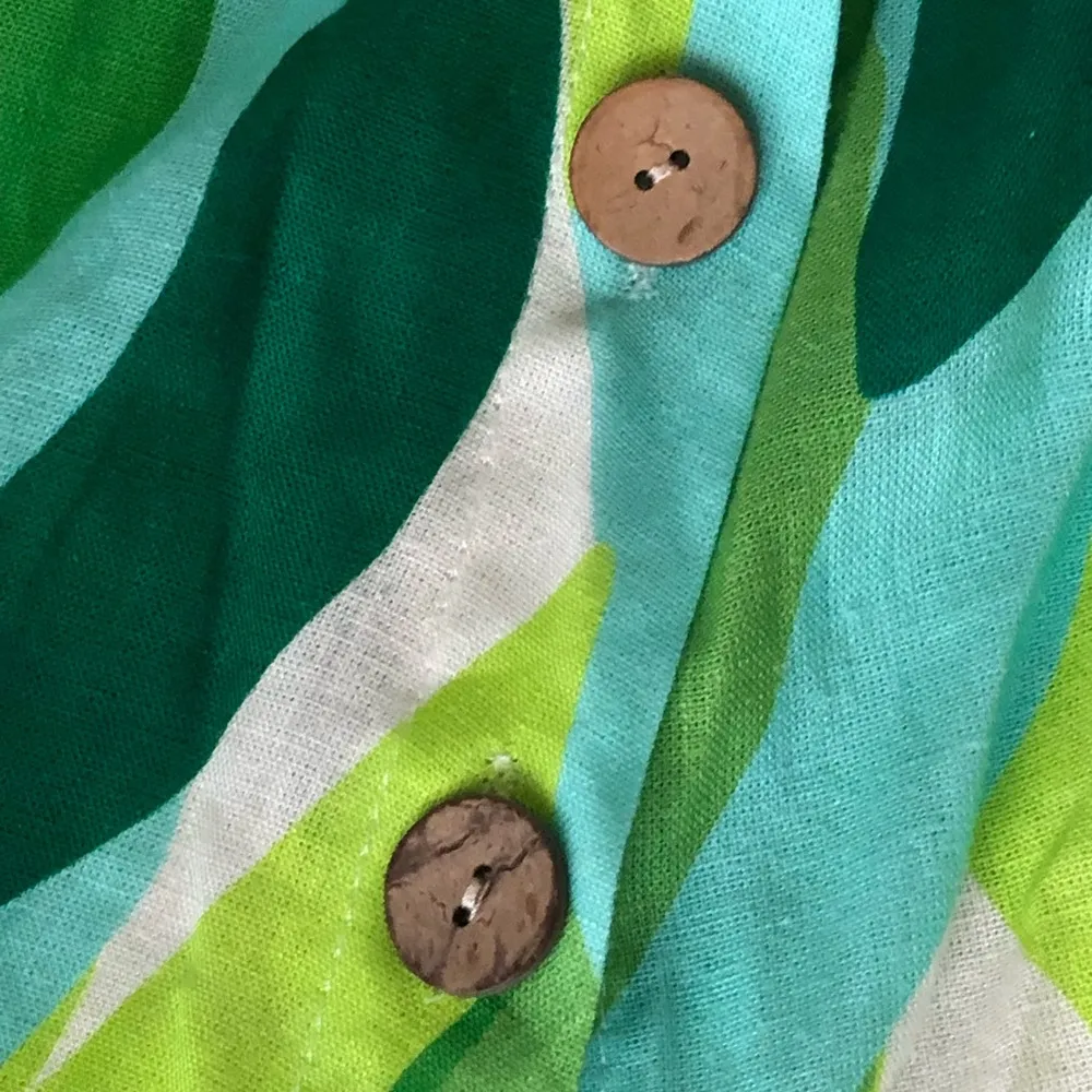 CRISTINA VERGANI Made In Italy Linen Blend Green Print Dress S - Image 4