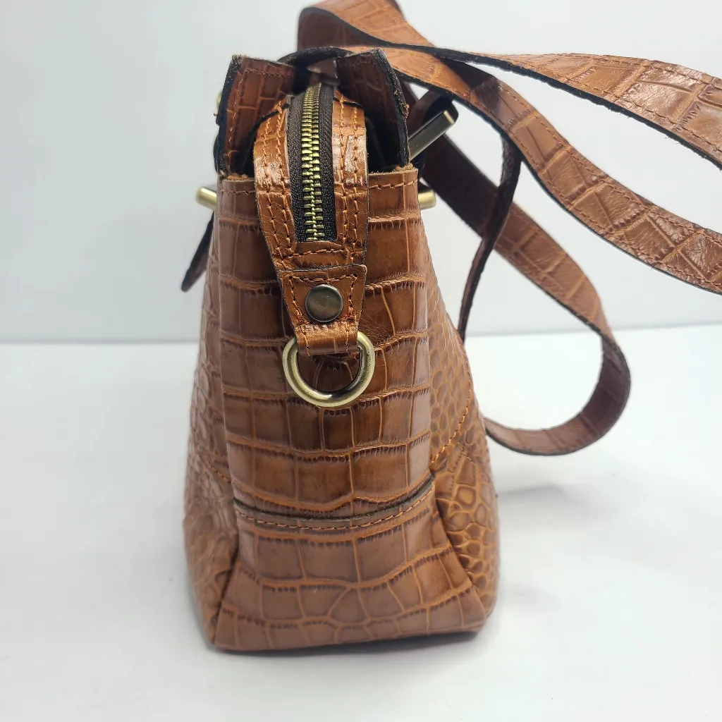 Patricia Nash Hemsley‎ British Tan Croc-Distressed Leather Satchel Purse - Image 5