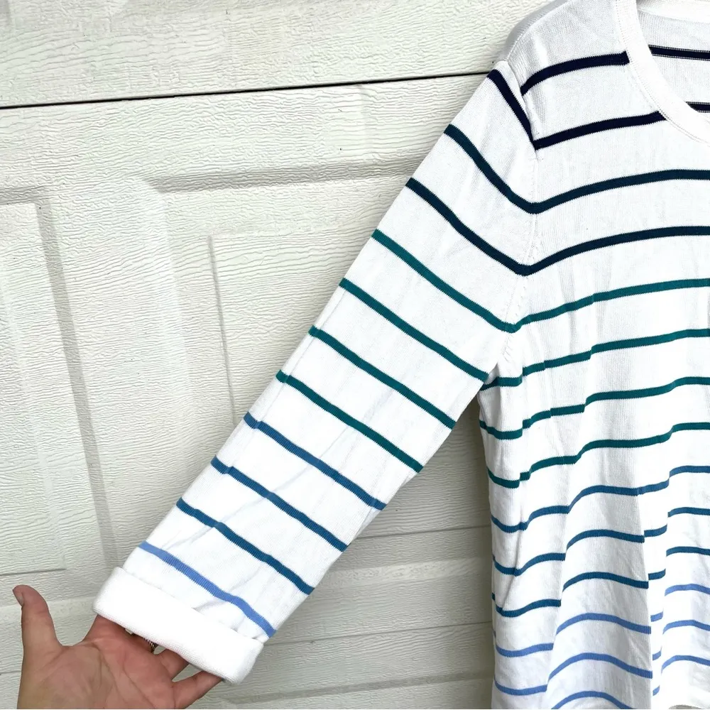 Talbots Womens Sweater Cream Blue Ombré Stripe Lace Up Shoulder XL - Image 6