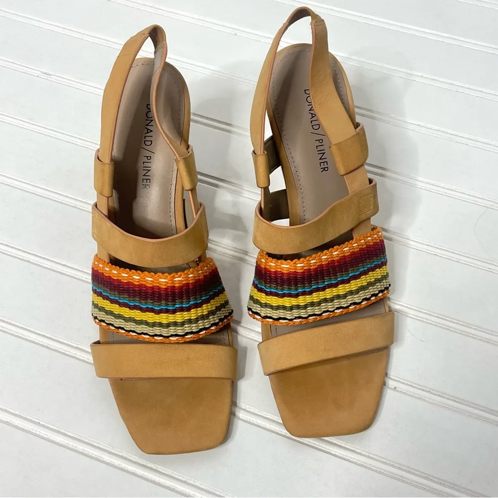 Donald Pliner Mae Serape Stacked Heel Summer Sandals 417 Orange Size 8 - Image 4