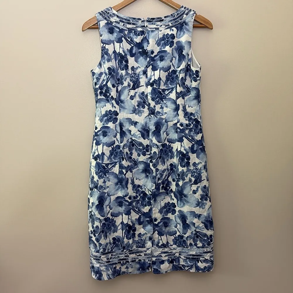 Charter Club 100% Linen Dress Sleeveless Blue Floral Costal Cottage Size 6 - Image 6
