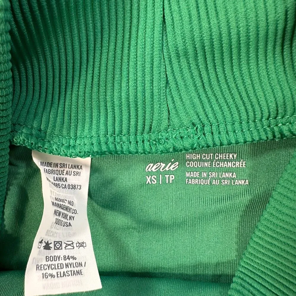 Aerie High Cut Cheeky Bikini Swim Bottom Size X-Small Ribbed Green New - Image 4