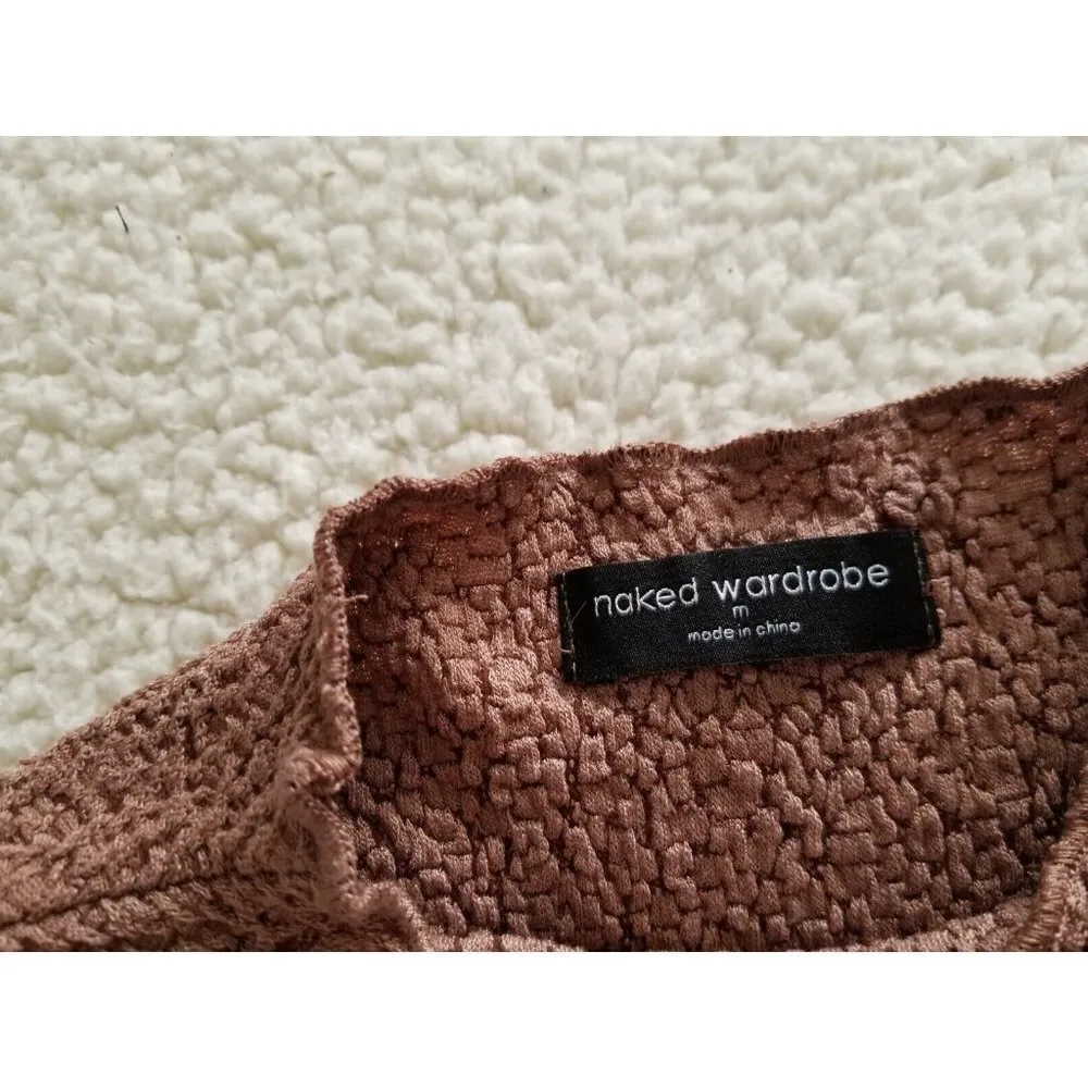 Naked Wardrobe Sleeveless Textured High-Neck Cropped Top Brown Women's Size M - Image 6