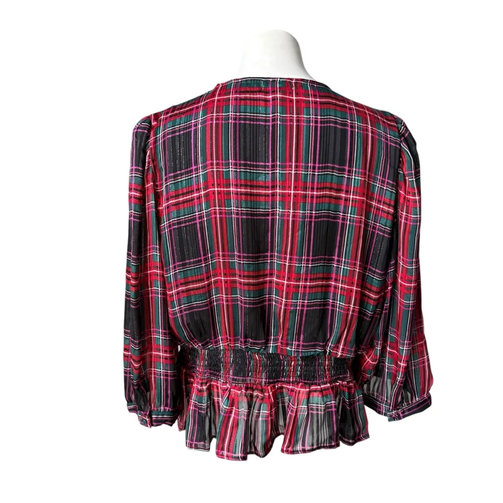 NWT, Riley & Rae Mix and Mingle Wrap Plaid Smock Top, Sz XL Red - Image 6