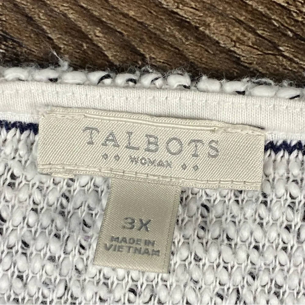 Talbots Sweater Women 3X White Black Open Knit Fringe 3/4 Sleeve Costal Light - Image 2