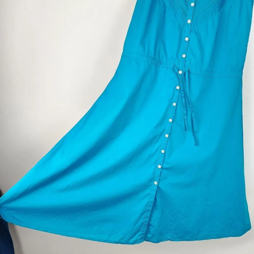 Eddie Bauer Cotton Dress Turquoise Embroidered Fit and Flare Sun Summer Size 6P - Image 10