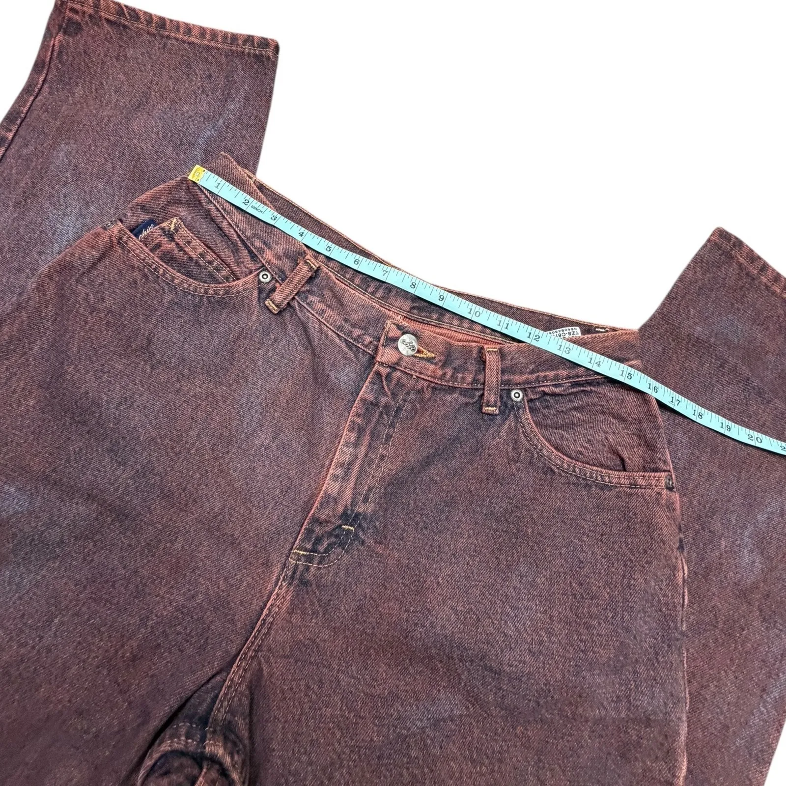 Funky Orange Wash Jeans Womens Size 30x30 Grunge Straight Leg Denim Red - Image 5