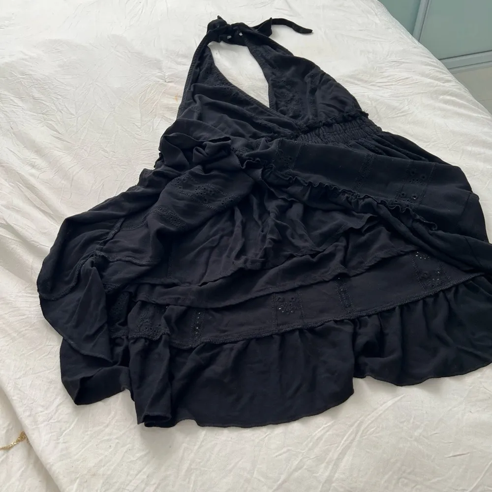 Ocean Drive  Halter Open Back Dress Black Ruffled Hem Boho Bohemian Mini Medium - Image 10