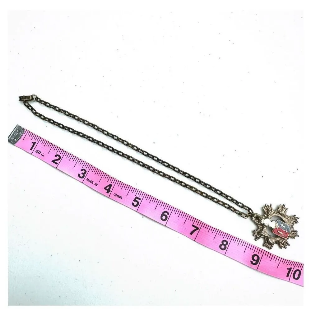 Vintage Coat of Arms Gold Tone Enamel White Knight Starburst Medallion Pendant - Image 7