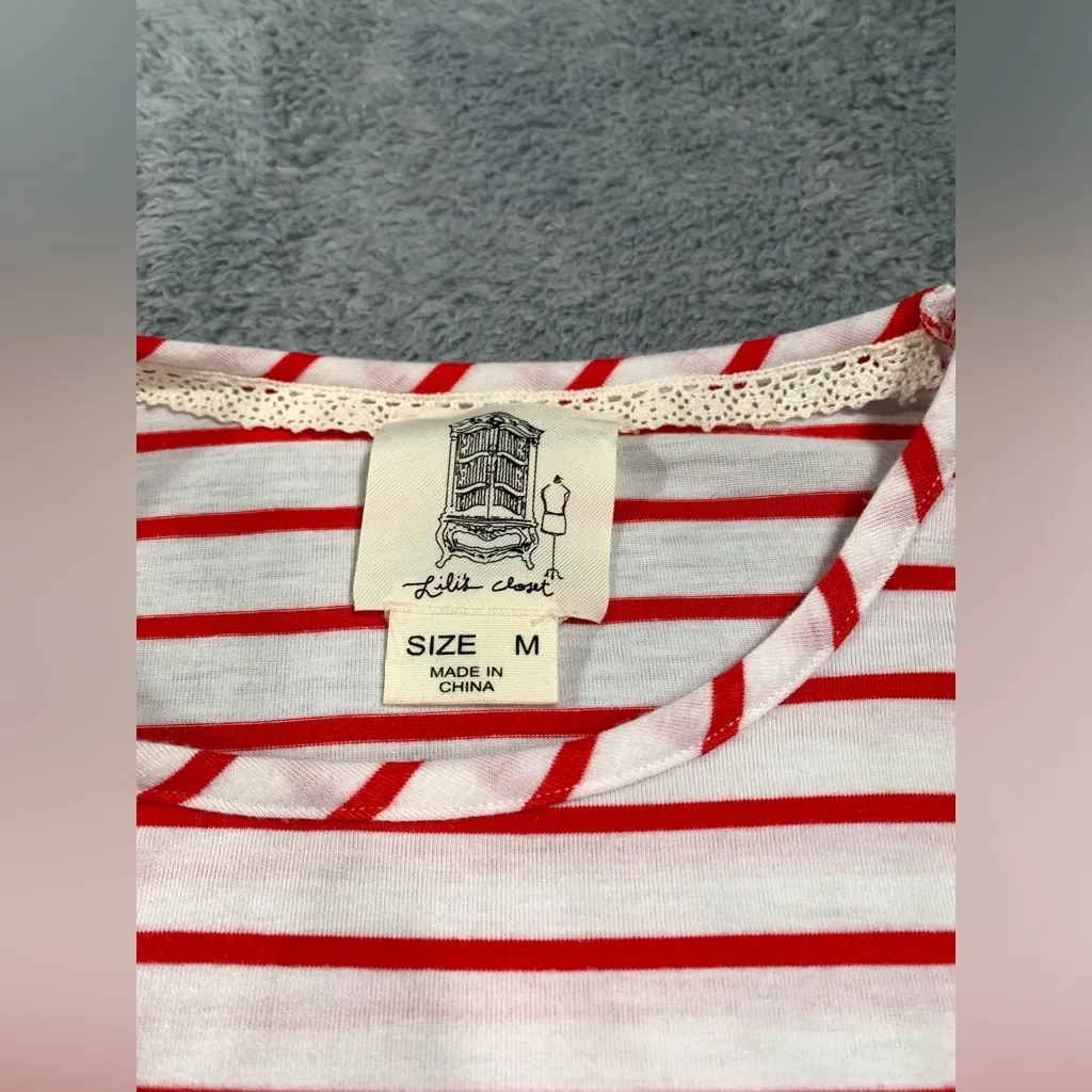 Anthropologie lili’s closet Red and White Striped Dress medium - Image 2