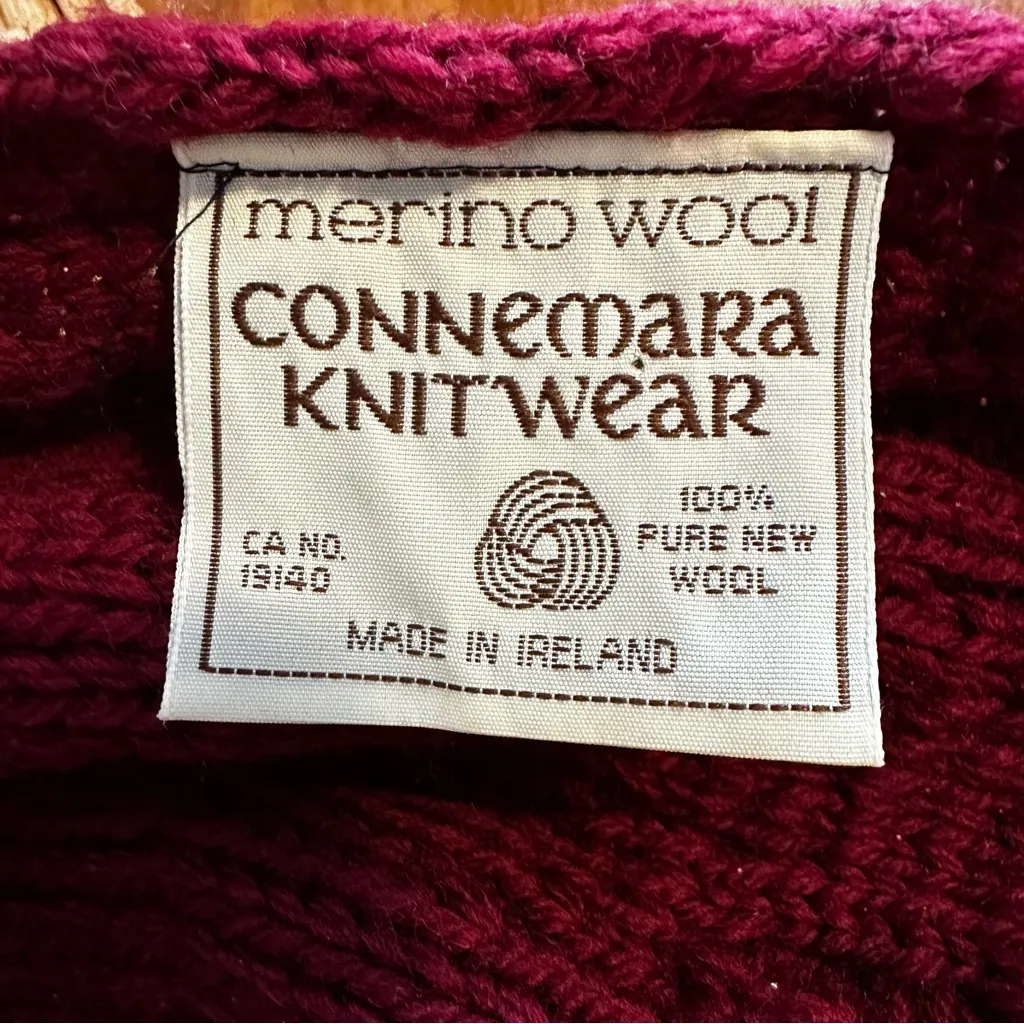 Connemara Knitwear Vintage Merino Wool Cable Knit Shawl Sweater One Size Red - Image 6