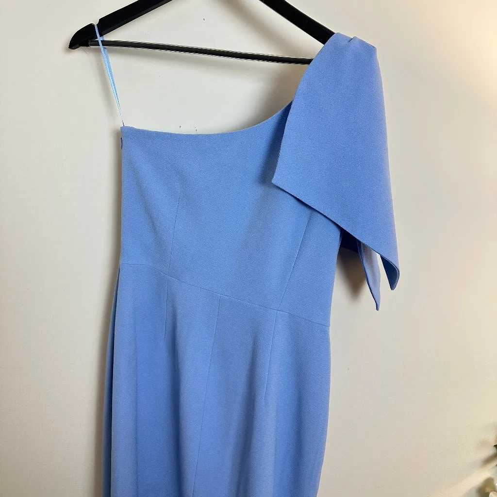 DRESS THE POPULATION Tiffany One-Shoulder Midi Dress in Sky Size Medium - Image 7